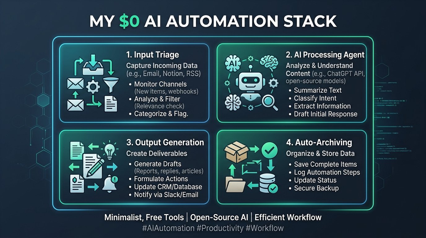 Diagram of $0 AI Automation Stack for 80% Work Reduction