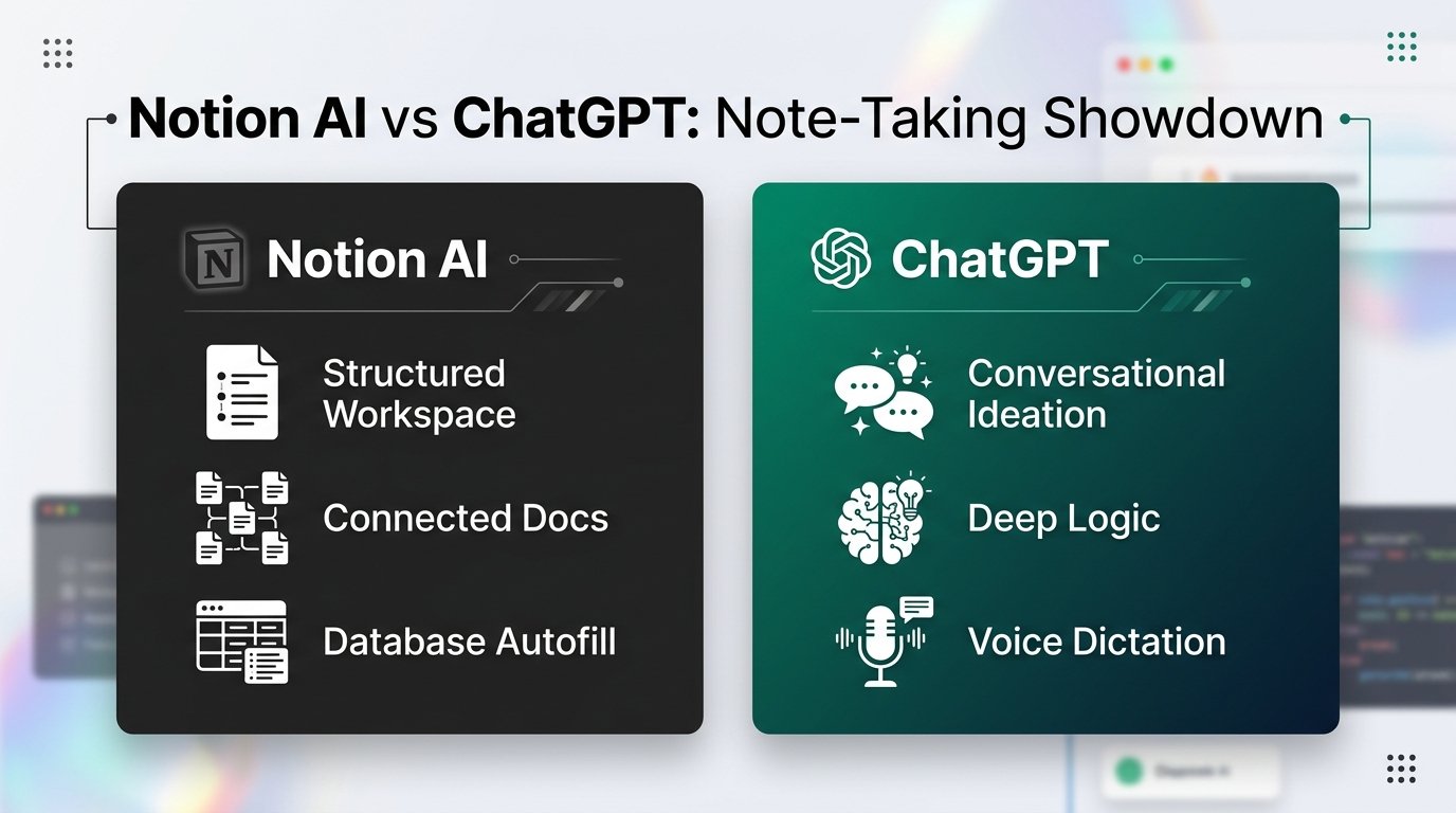 Notion AI vs ChatGPT note taking comparison overview infographic
