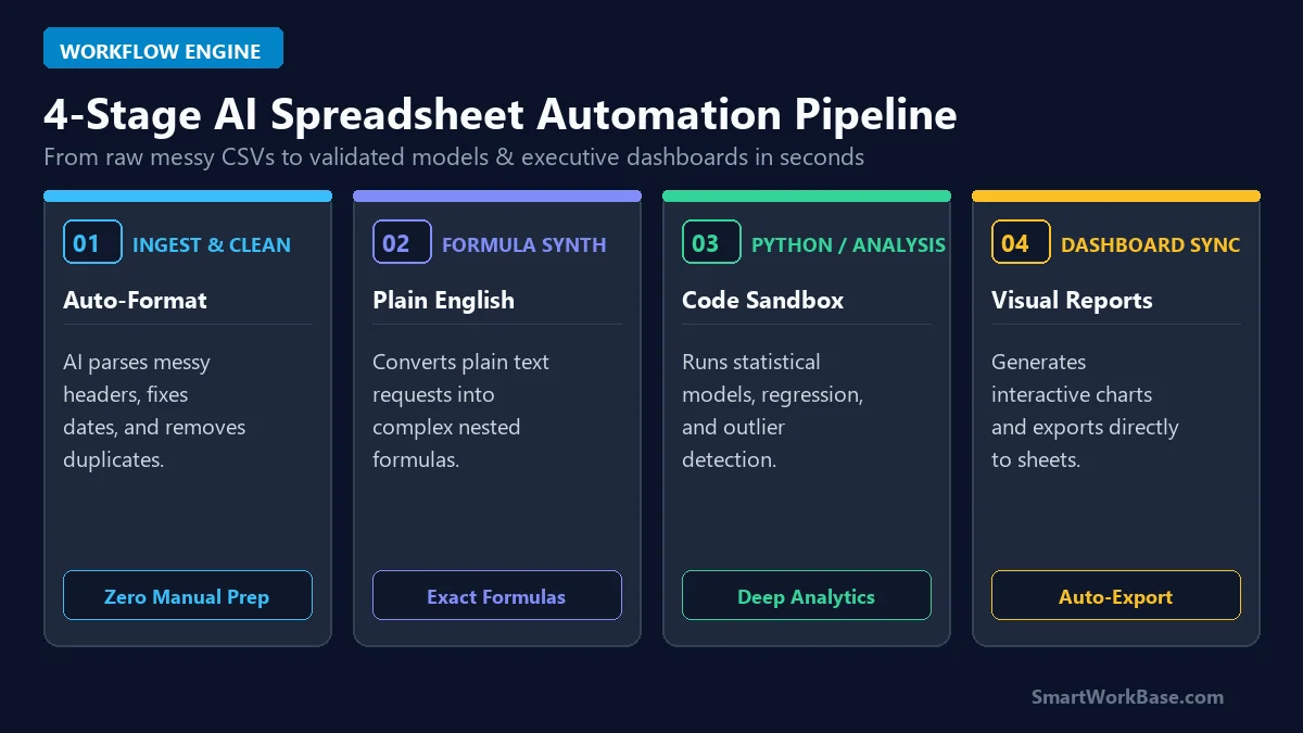 Diagram of 4-stage AI spreadsheet automation workflow