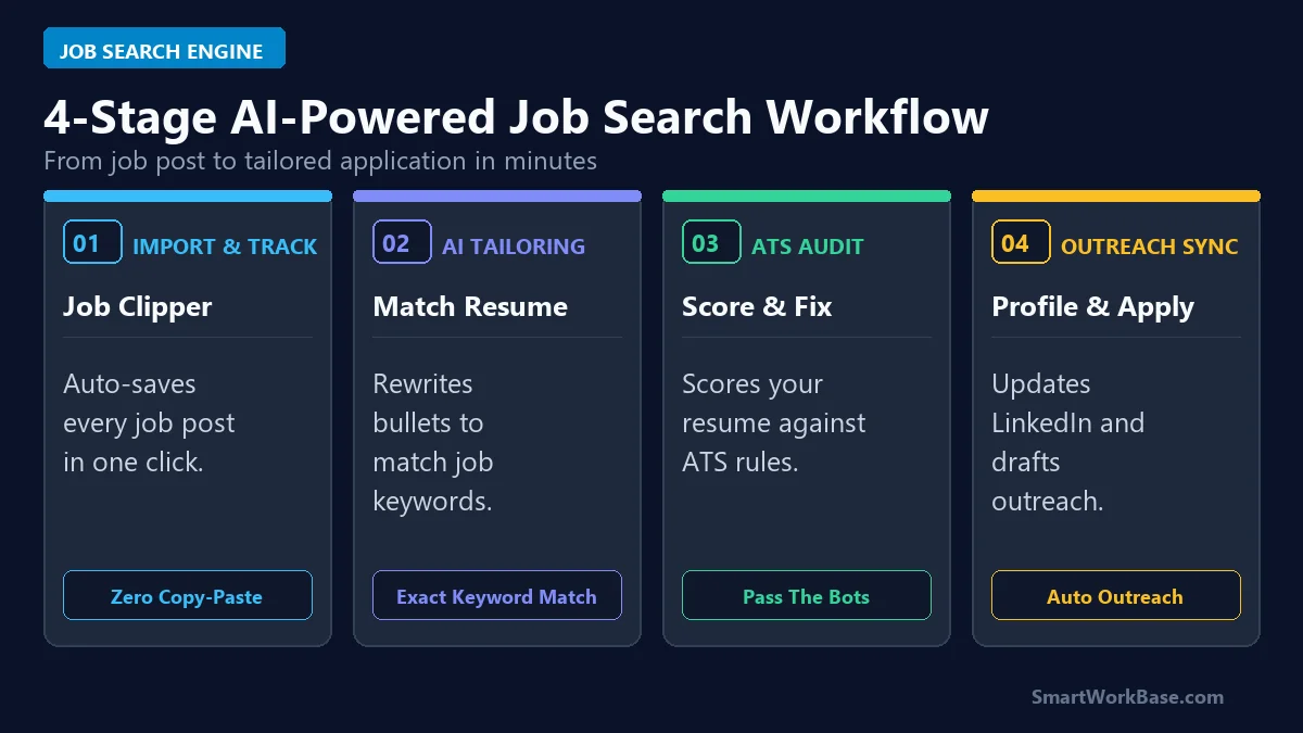 Diagram of 4-stage AI job search workflow