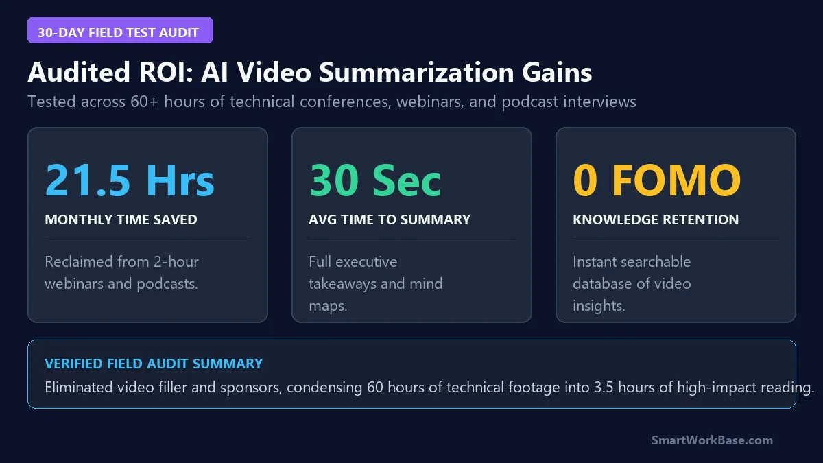 30-day audited ROI metrics card showing 21.5 hours reclaimed and 60+ hours of video audited