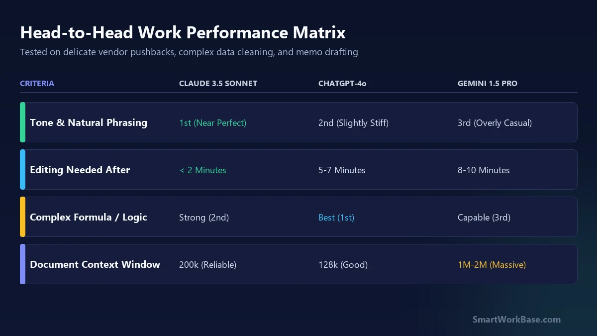 Head-to-Head Work Performance Matrix