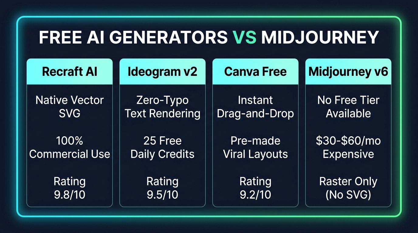 Comparison Matrix of Free AI Infographic Generators vs Paid Midjourney