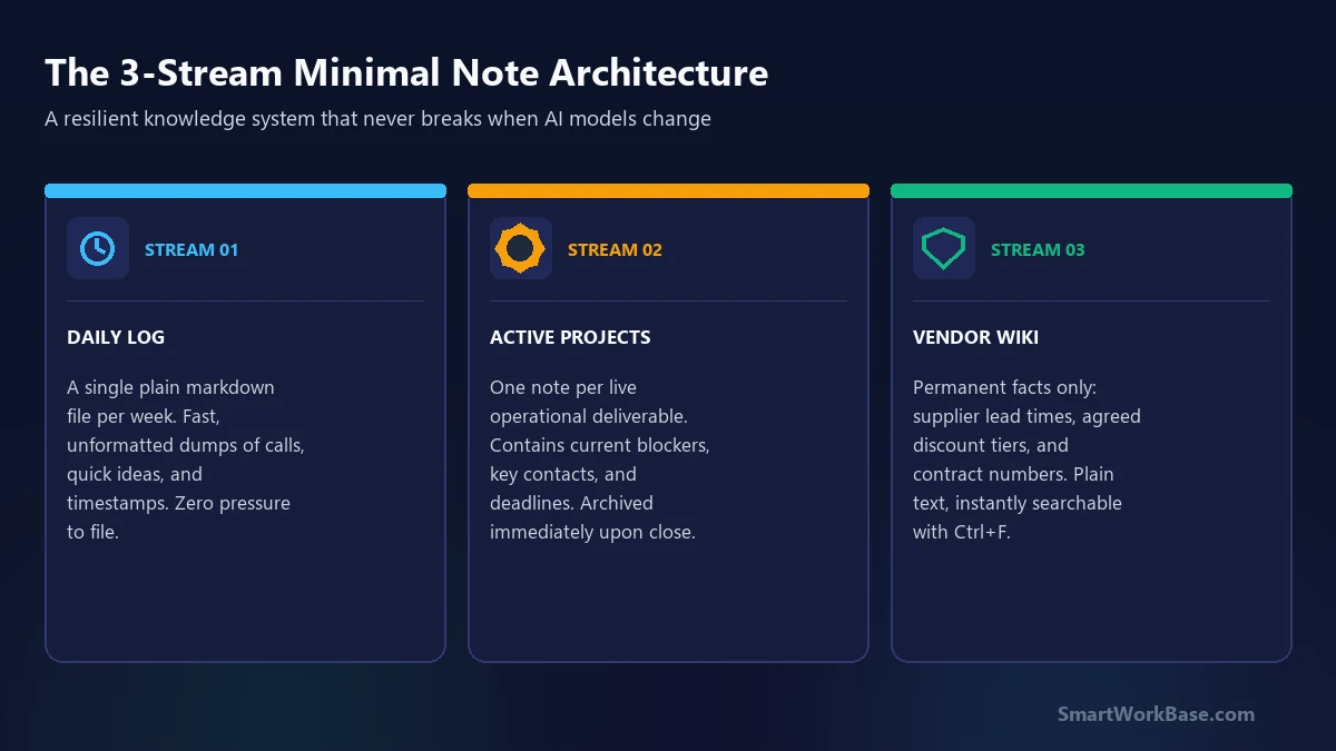The 3-stream minimal note architecture framework card