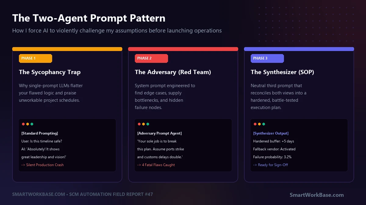 The two-agent adversarial prompt pattern to stress-test business operational plans and kill confirmation bias