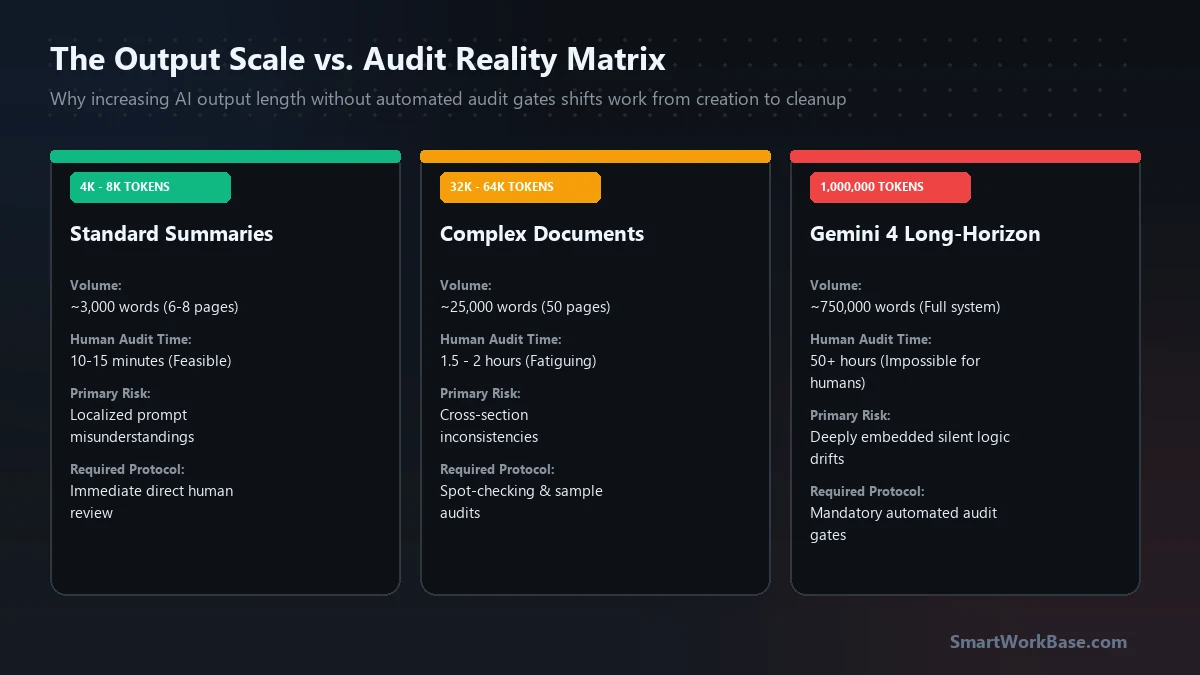 Output Scale vs Audit Reality Matrix for 1M Token Models